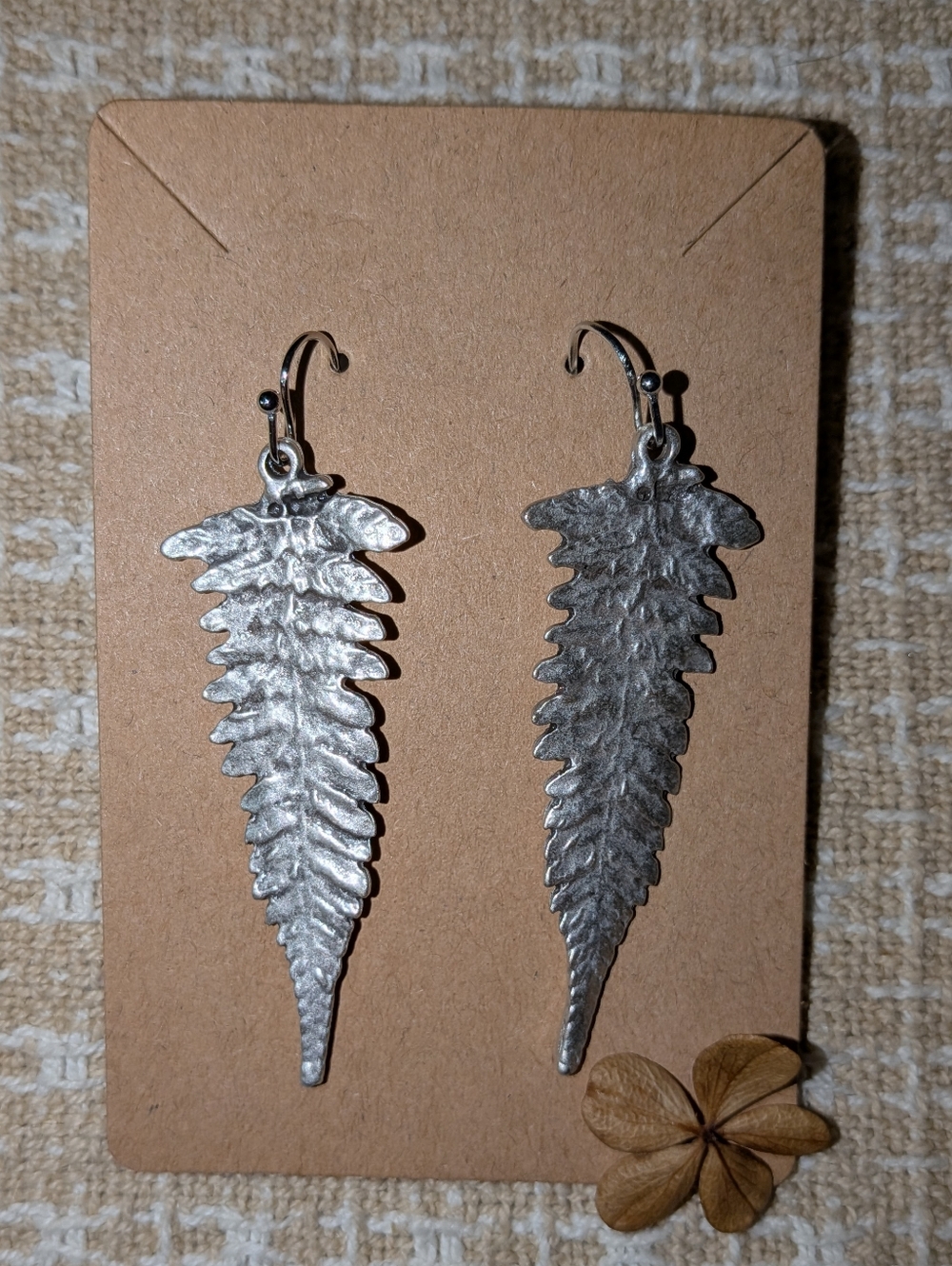 Textured Fern Leaf Dangle Earrings